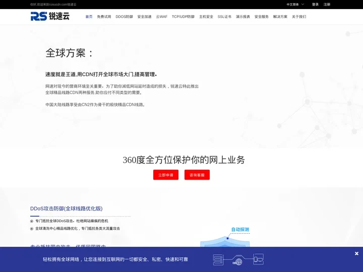 ruisucdn.com锐速云-全球CDN-CN2专线-ddos防御-高防CDN