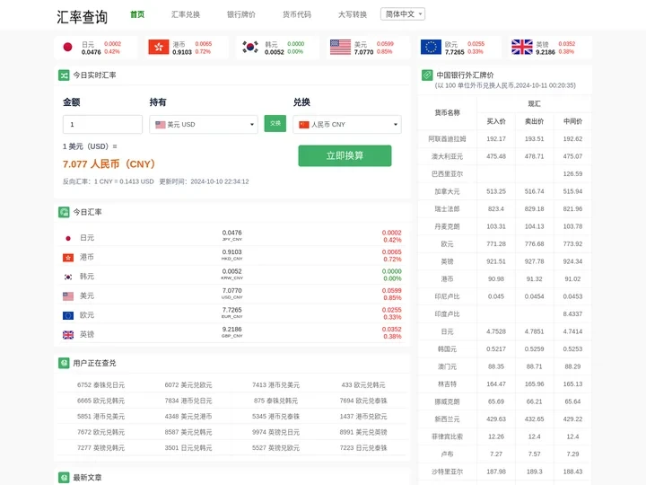 汇率大全 - 今日汇率换算,实时汇率查询