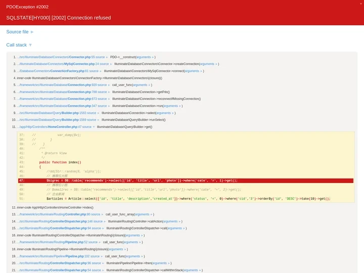 PDOException: SQLSTATE[HY000] [2002] Connection refused #200