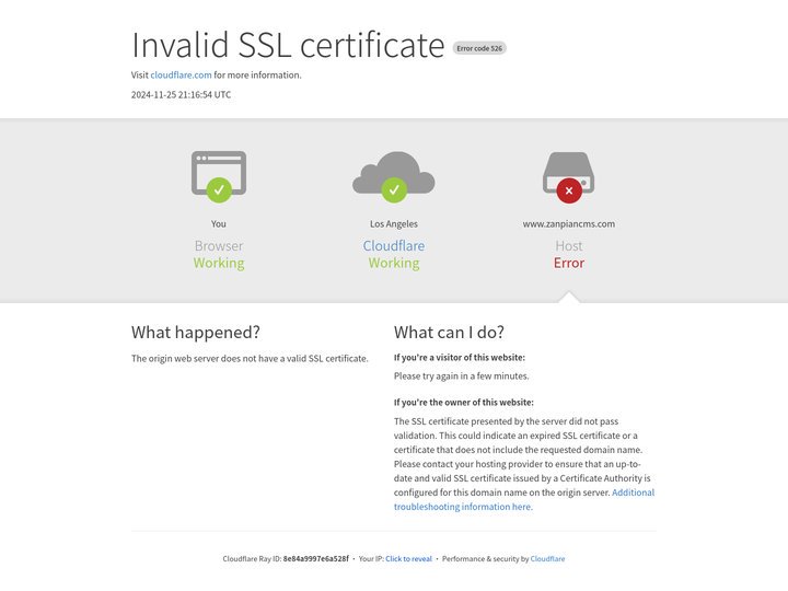 www.zanpiancms.com | 526: Invalid SSL certificate