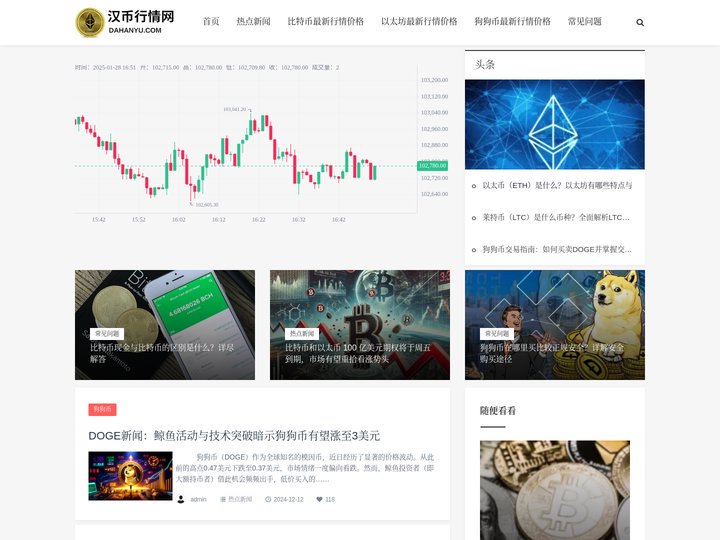 汉币行情网 - 比特币最新价格、比特币今日行情价格、以太坊最新价格、狗狗币最新价格行情