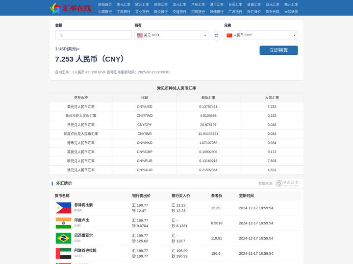 汇率在线查询_最新汇率查询_实时汇率查询 - 汇率在线