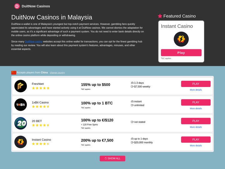 DuitNow Online Casinos – Best DuitNow Casinos in Malaysia