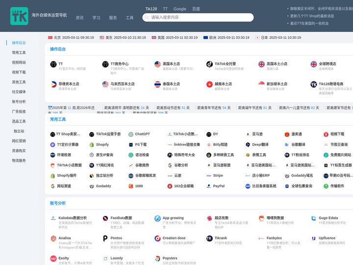海外自媒体运营网址导航-Tik128短视频出海网址大全