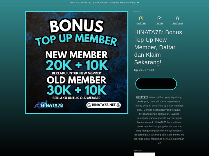 HINATA78: Bonus Top Up New Member, Daftar dan Klaim Sekarang