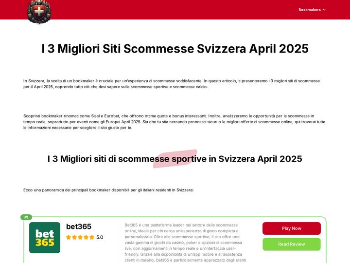 Siti Scommesse in Svizzera - TOP 3 Bookmaker Svizzera 2025