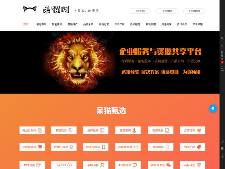 呆猫网，上呆猫，走捷径。商业计划书、品牌建设、知识产权、管理咨询、互联网+