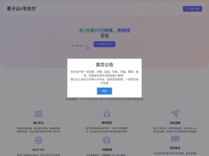影子云1号支付 - 老1号原V7已转移，密码找客服