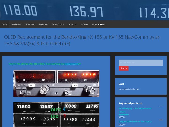 KX 155 OLED Display – KX 155 Display, 037-0073-00, 037-00073