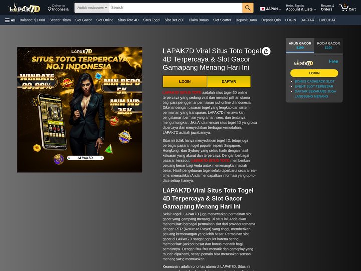 LAPAK7D Viral Situs Toto Togel 4D Terpercaya & Slot Gacor Ga