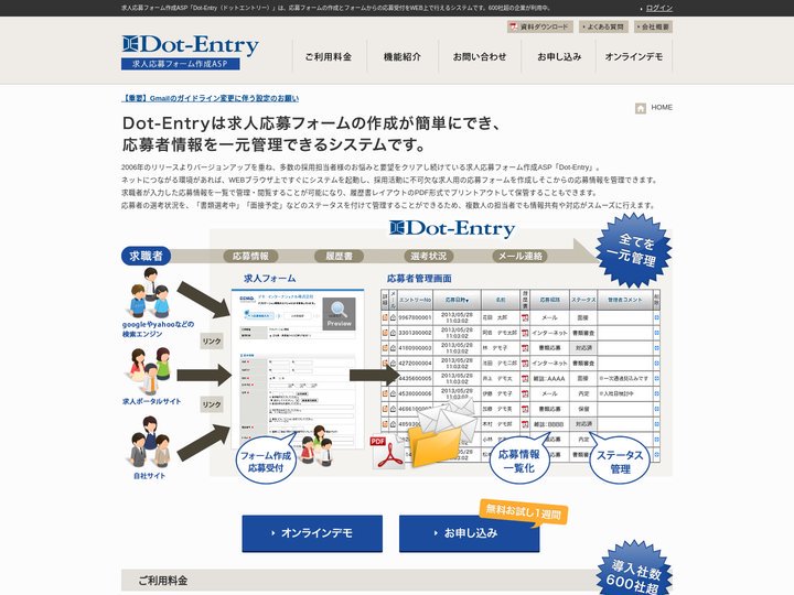 求人応募フォーム作成ASP「Dot-Entry」