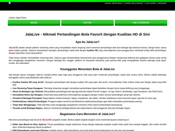 JalaLive - Nikmati Pertandingan Bola Favorit dengan Kualitas